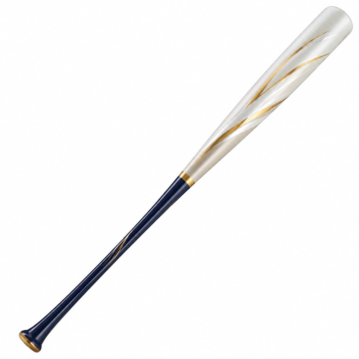 Bate de béisbol de diseño aerodinámico blanco y oro